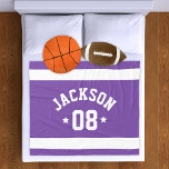 Personalised Athlete Name and Number Purple Fleece Blanket<br><div class="desc">Personalised sports fleece blanket for athletes features a first or last name in curved sporty lettering along with a team number. Wide horizontal stripes and stars accent this simple and stylish design. The colour scheme of purple and white can be modified to coordinate with your club or school colours.</div>