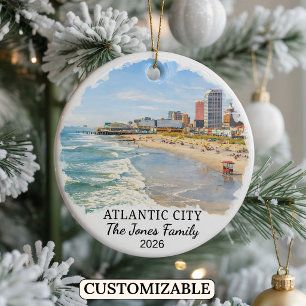 Personalised Atlantic City Ornament, New Jersey Ceramic Tree Decoration