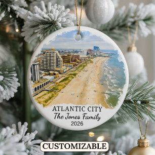 Personalised Atlantic City Ornament, New Jersey Ceramic Tree Decoration