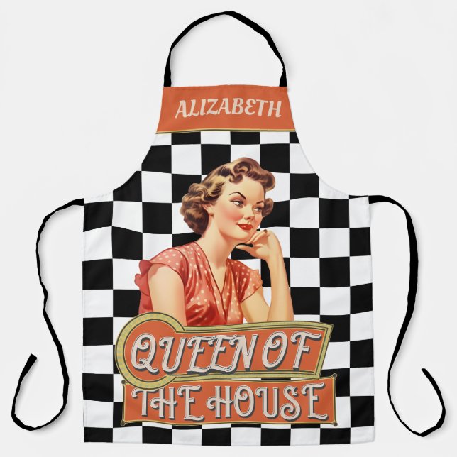 Personalised attractive retro Queen of the house Apron (Front)