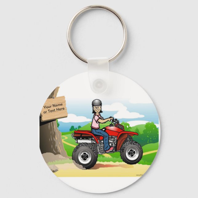 Personalised ATV Rider - Female Cartoon  Key Ring (Front)