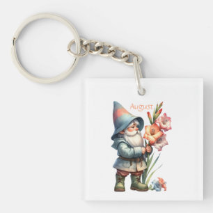 Personalised August Birth Month Garden Gnome Key Ring