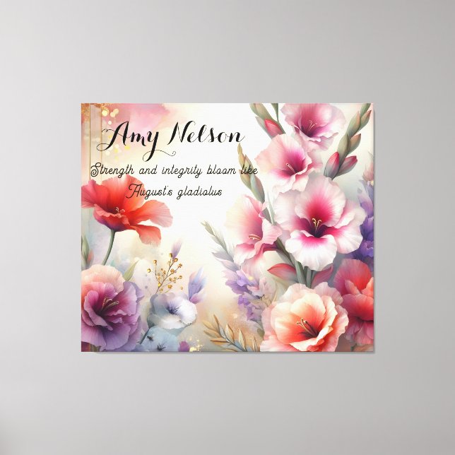 Personalised August Birthday Flowers Gift  Canvas Print (Front)