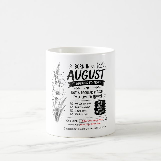 Personalised August Gladiolus Birthday Mug (Center)
