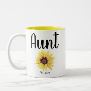 Personalised Aunt Est. Painted Sunflower Two-Tone Coffee Mug