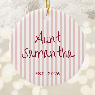 Personalised Aunt Est. Year Photo Blush Stripes Ceramic Tree Decoration