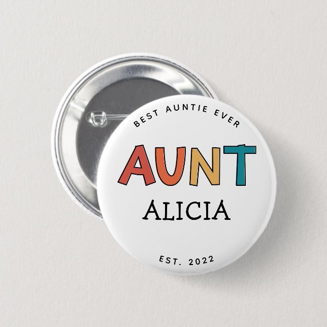 Personalised Aunt Retro Gift Best Auntie Ever Cute 6 Cm Round Badge (Front & Back)
