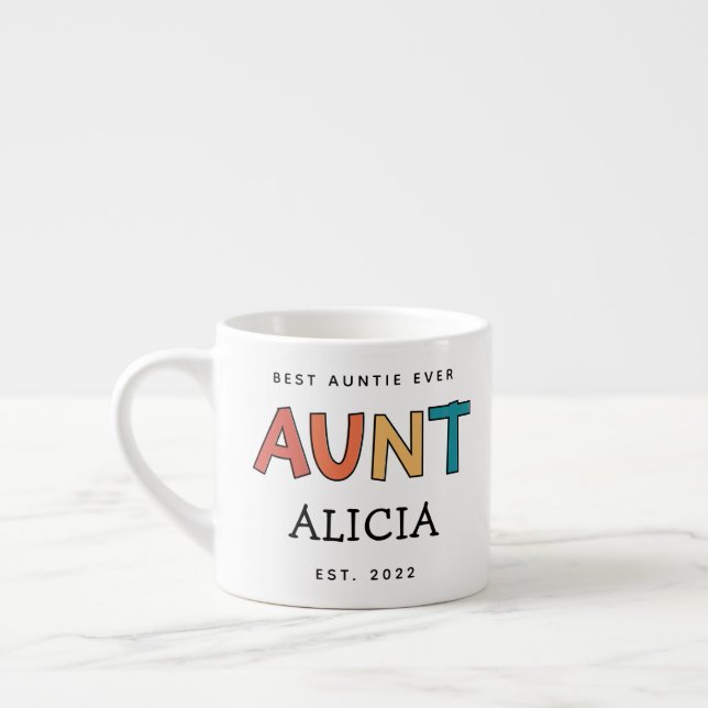 Personalised Aunt Retro Gift Best Auntie Ever Cute Espresso Cup (Left)