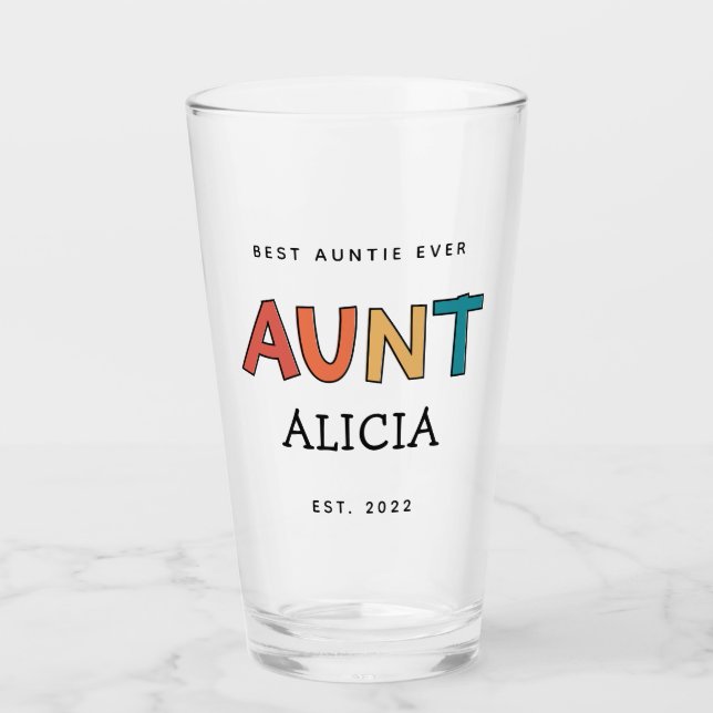 Personalised Aunt Retro Gift Best Auntie Ever Cute Glass (Front)