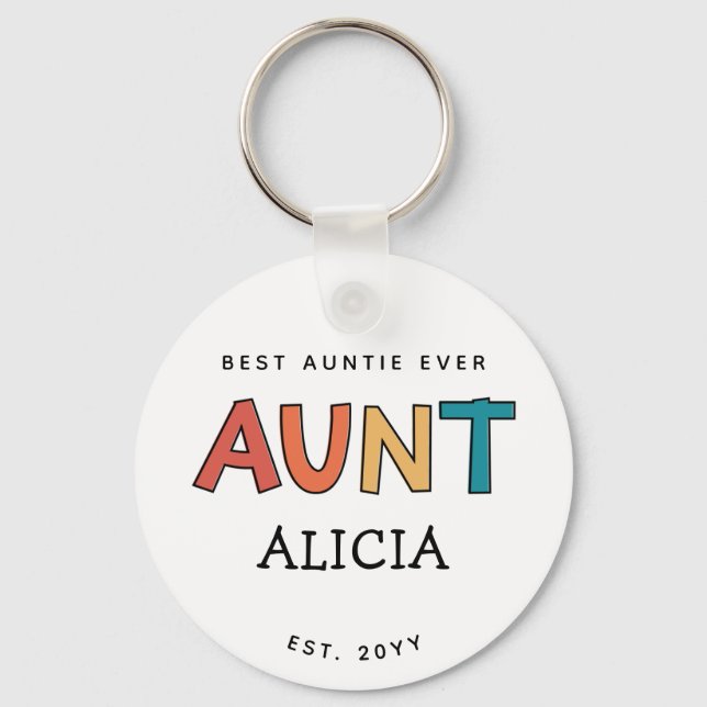 Personalised Aunt Retro Gift Best Auntie Ever Cute Key Ring (Front)