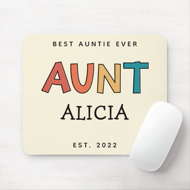 Personalised Aunt Retro Gift Best Auntie Ever Cute Mouse Mat (With Mouse)
