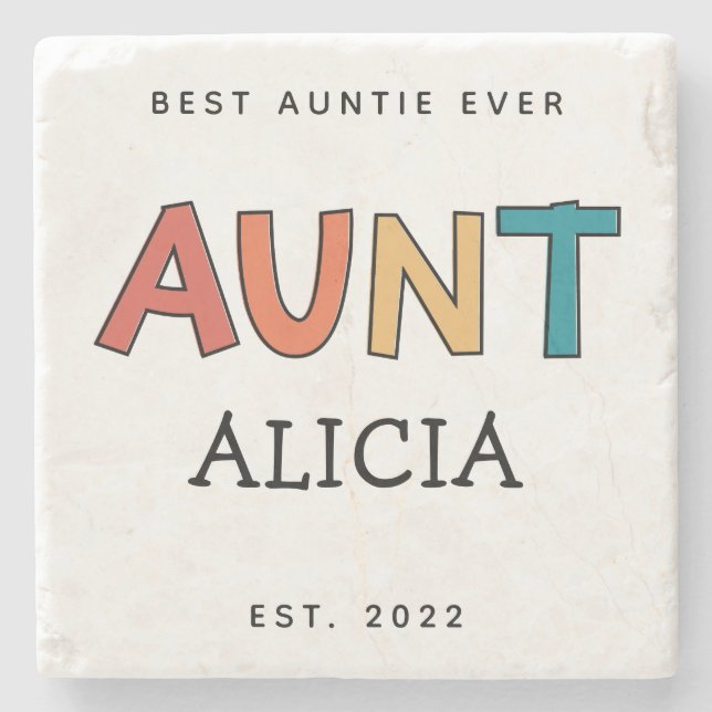 Personalised Aunt Retro Gift Best Auntie Ever Cute Stone Coaster (Front)