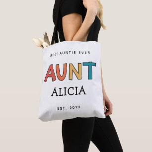 Personalised Aunt Retro Gift Best Auntie Ever Cute Tote Bag