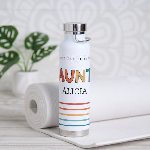 Personalised Aunt Retro Gift Best Auntie Ever Cute Water Bottle