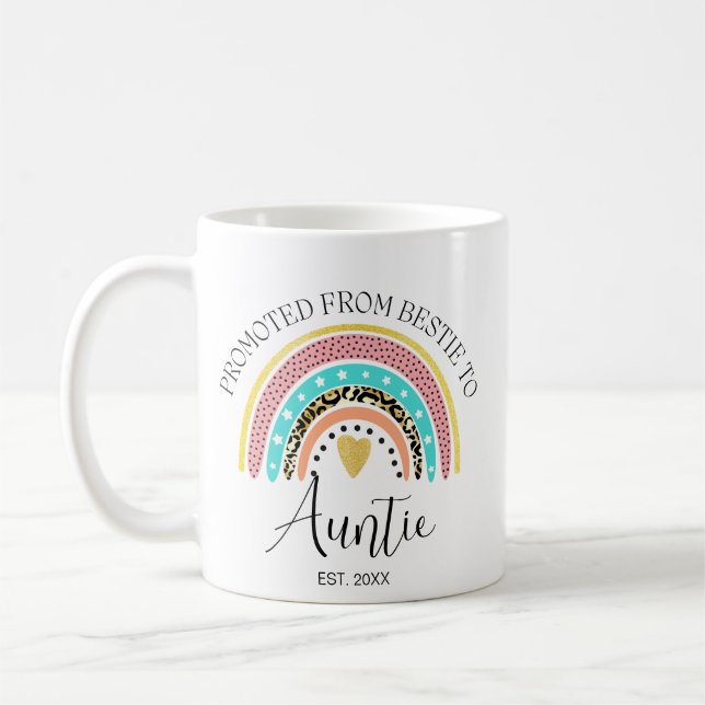 Personalised Auntie, Promoted From Bestie to Aunti Coffee Mug (Left)