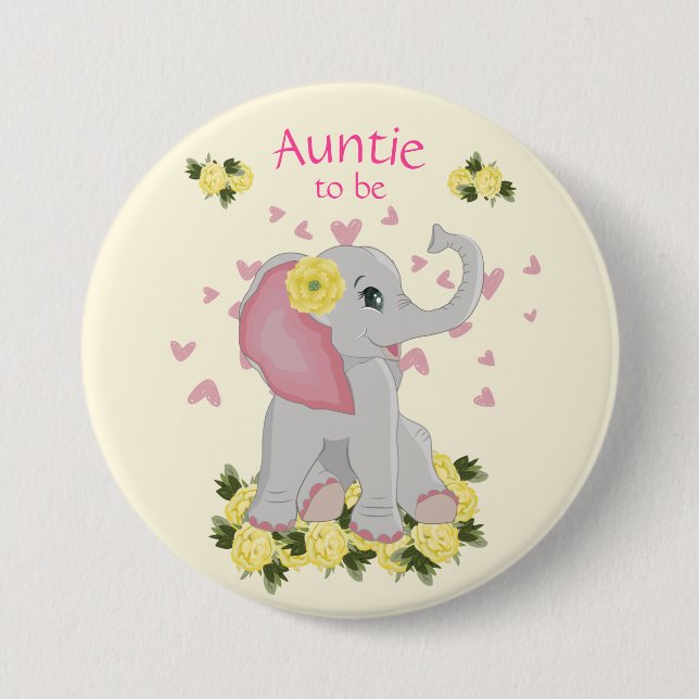 Personalised "Auntie to be" elephant themed 7.5 Cm Round Badge (Front)