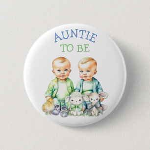 Personalised Auntie to be Twins Baby Shower   6 Cm Round Badge