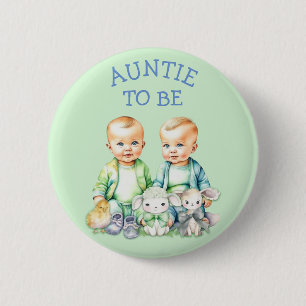 Personalised Auntie to be Twins Baby Shower 6 Cm Round Badge
