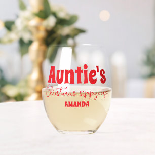 Personalised Auntie's Christmas Sippy Cup Stemless Wine Glass