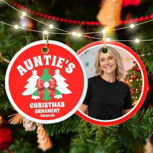 Personalised Auntie's Photo Christmas Tree Ceramic Tree Decoration
