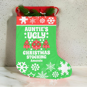 Personalised Auntie's Ugly Christmas Sweater Large Christmas Stocking