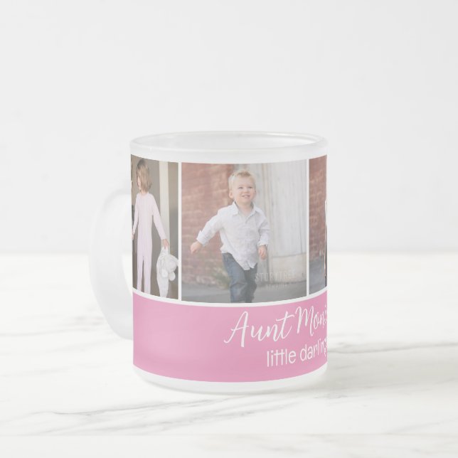 Personalised Aunt's Darlings with 4 Square Photos  Frosted Glass Coffee Mug (Front Left)