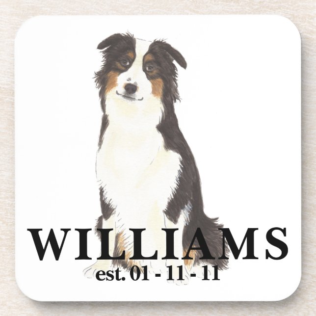 Personalised Aussie Australian Shepherd Dog Coaster (Front)