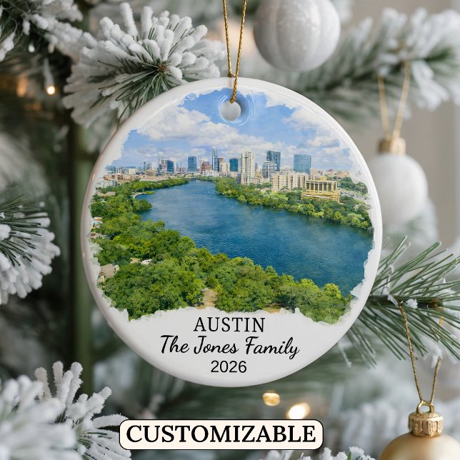 Personalised Austin Ornament, Custom Texas Ceramic Tree Decoration (Creator Uploaded)