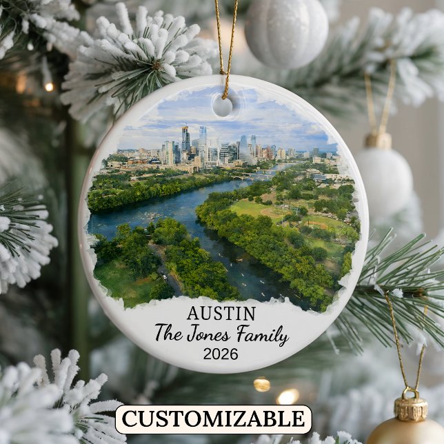 Personalised Austin Ornament, Custom Texas Ceramic Tree Decoration (Creator Uploaded)
