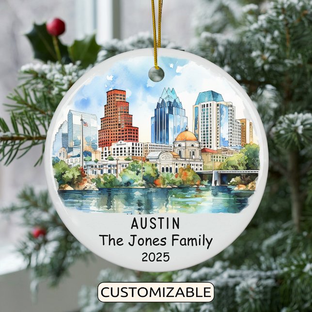 Personalised Austin Ornament, Texas Ceramic Tree Decoration (Creator Uploaded)