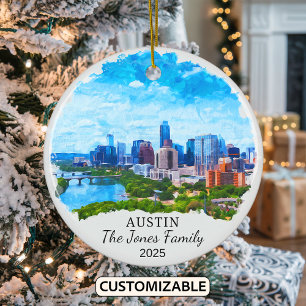 Personalised Austin Ornament, Texas State Ceramic Tree Decoration