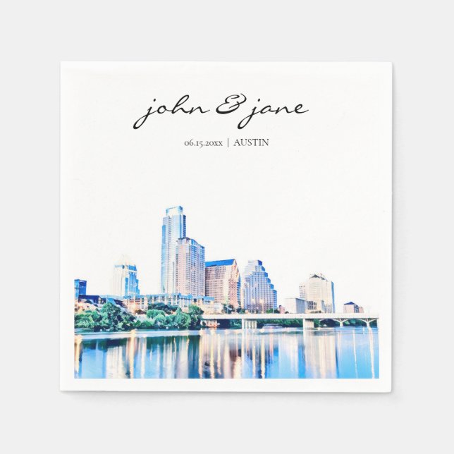 Personalised Austin Texas Skyline Wedding Napkin (Front)