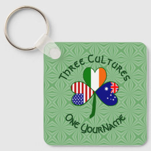 Personalised Australia Ireland USA Shamrock Key Ring
