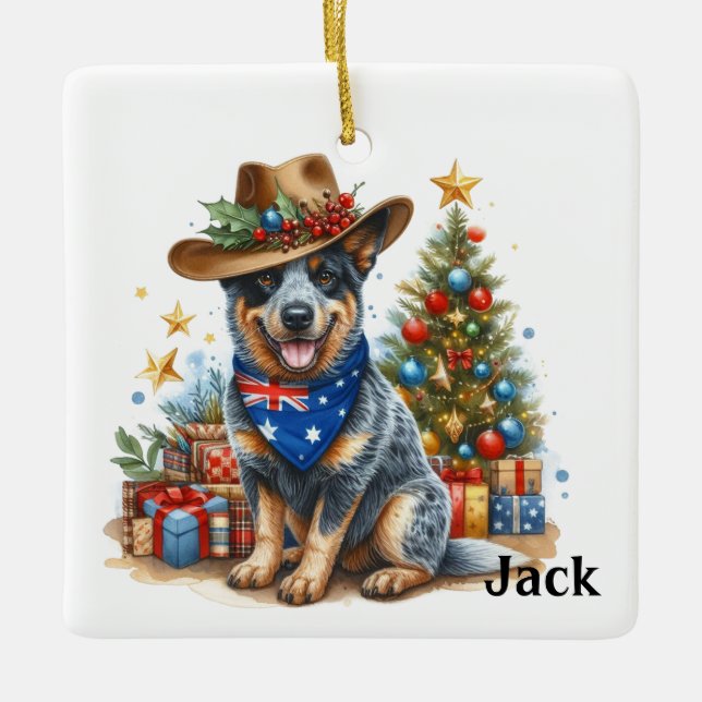 Personalised Australian Cattle Dog Christmas  Ceramic Ornament (Front)
