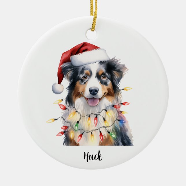 Personalised Australian Shepherd Christmas Dog Ceramic Tree Decoration (Front)