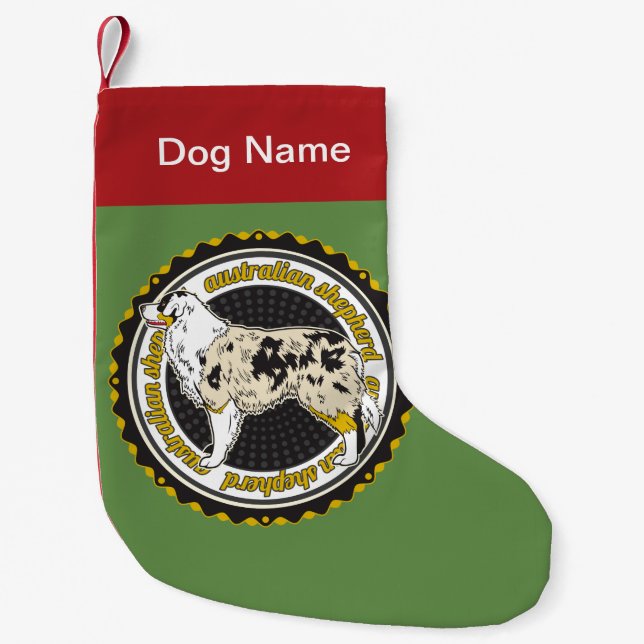 Personalised Australian Shepherd Dog Breed Small Christmas Stocking (Front)