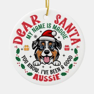Personalised Australian Shepherd Dog Christmas Ceramic Tree Decoration