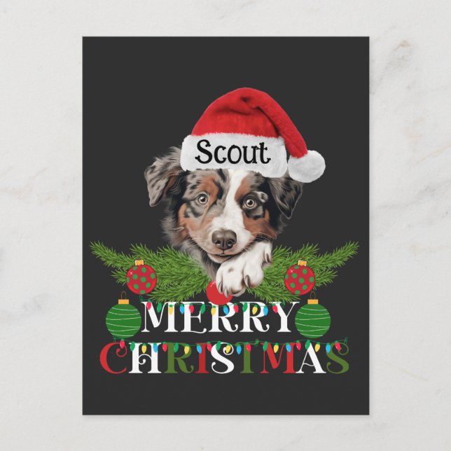 Personalised Australian Shepherd Merry Christmas Holiday Postcard (Front)