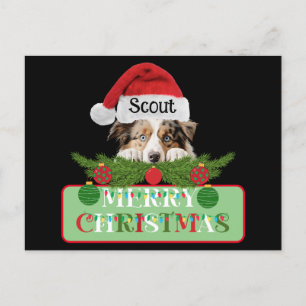 Personalised Australian Shepherd Merry Christmas Holiday Postcard