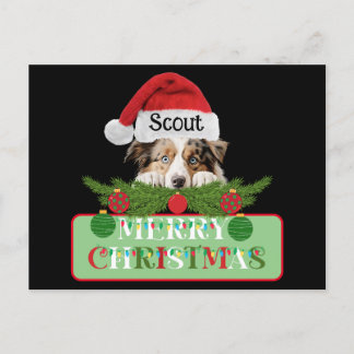 Personalised Australian Shepherd Merry Christmas Holiday Postcard