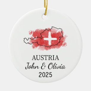 Personalised Austria Ornament, Austria Flag Gift Ceramic Tree Decoration