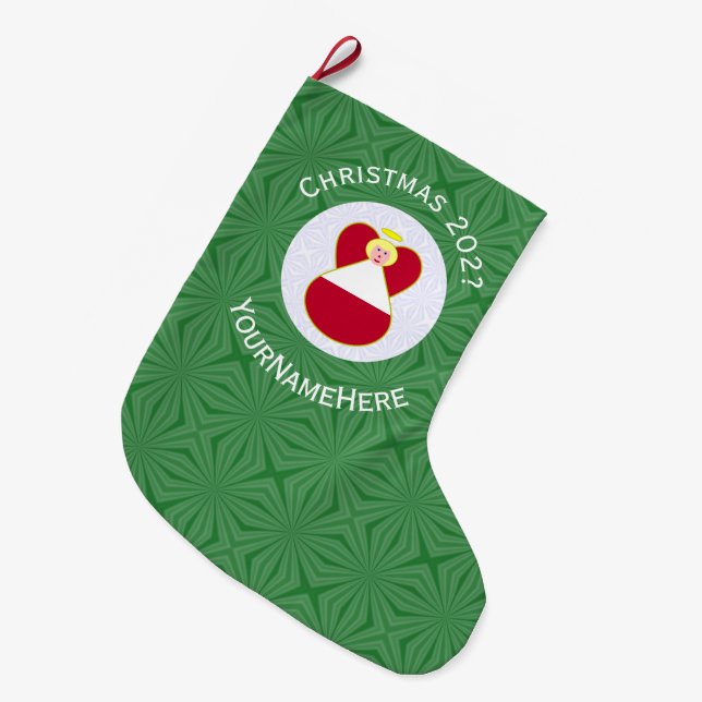 Personalised Austrian Angel Christmas Flag Large Christmas Stocking (Front (Hanging))