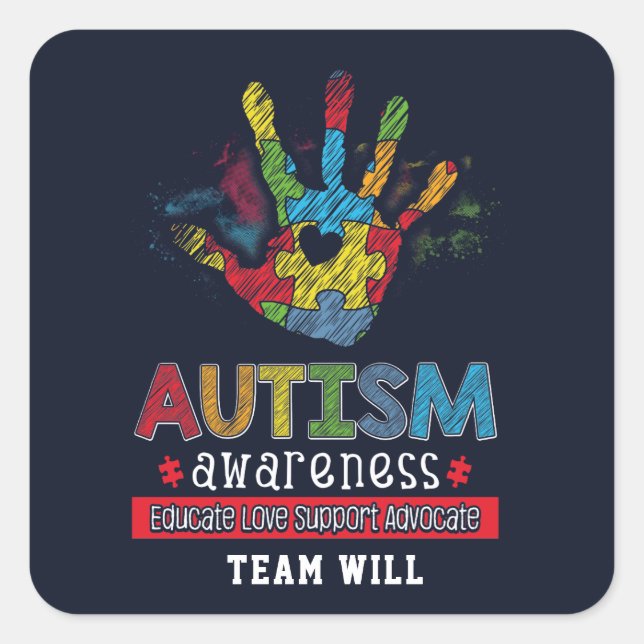 Personalised Autism Awareness Educate Advocate Square Sticker (Front)