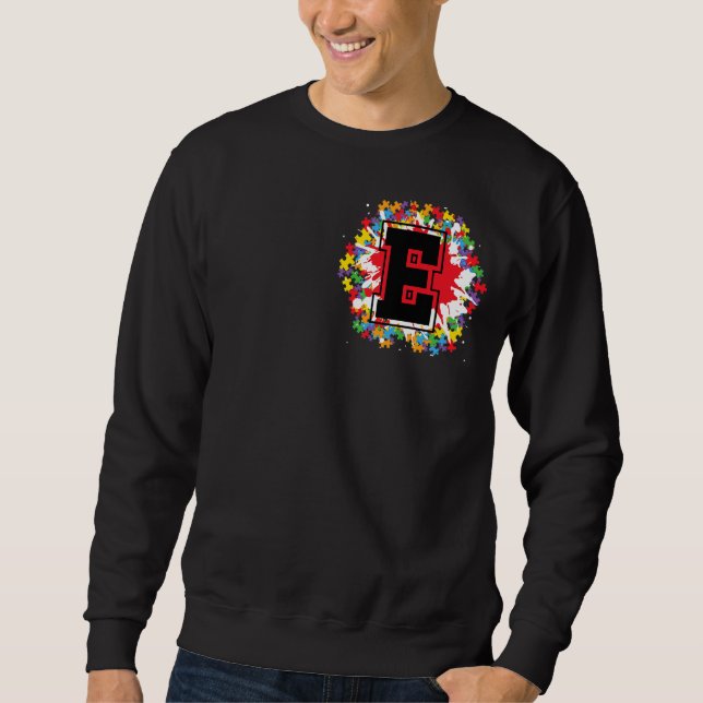 Personalised Autism Awareness Initial E Letter Mon Sweatshirt (Front)