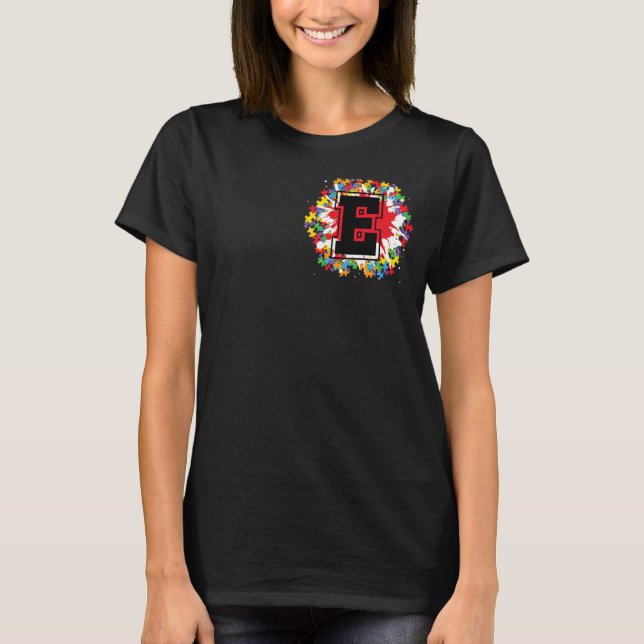 Personalised Autism Awareness Initial E Letter Mon T-Shirt (Front)