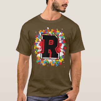 Personalised Autism Awareness Initial R Letter Mon T-Shirt