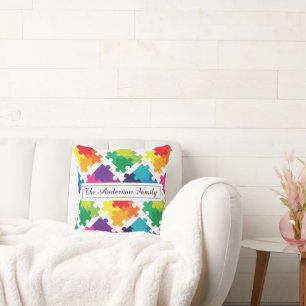 Personalised Autism Awareness Rainbow Puzzles Cushion