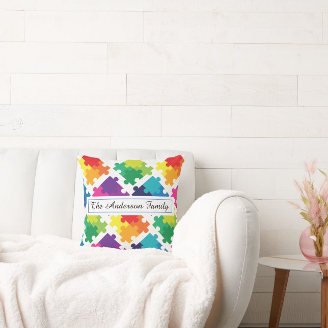 Personalised Autism Awareness Rainbow Puzzles Cushion (Couch)