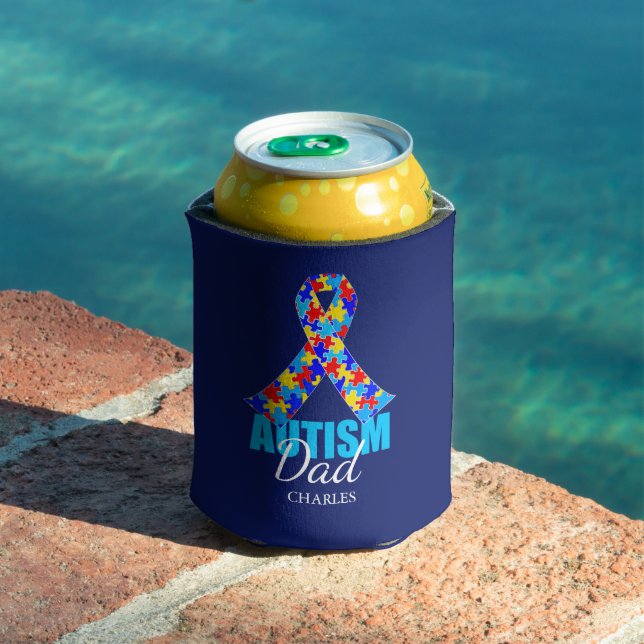 Personalised Autism Dad Blue Can Cooler (In Situ Pool)