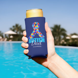Personalised Autism Dad Blue Seltzer Can Cooler